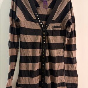 Free People Black and Brown Striped Cardigan